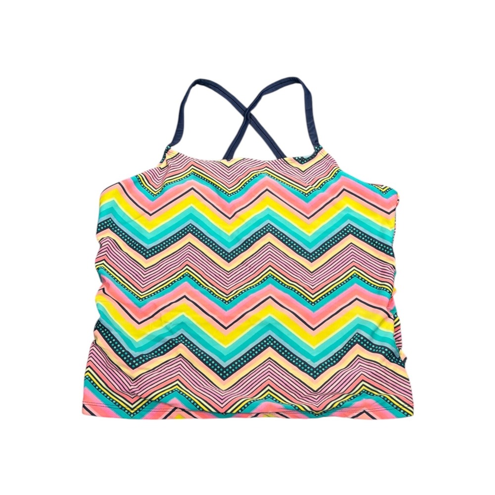 Ocean Pacific OP Girls Plus Size 16 1/2 Tankini Swim Top Chevron Zigzag Cobalt